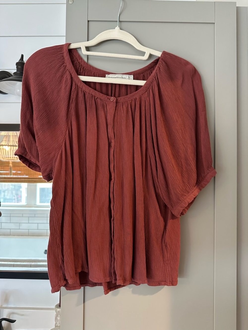 Abercrombie & Fitch Rust Red Pleated Short Sleeve Blouse